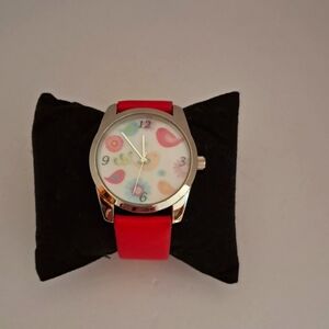 Pink Watch With Birds and Flowers on the Face